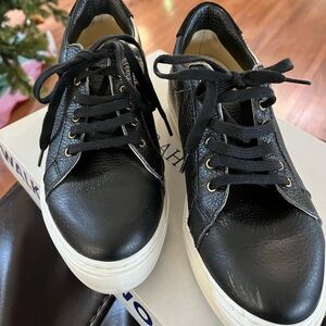 Sarah Flint Black Sneakers with Leather Material and White Sole
